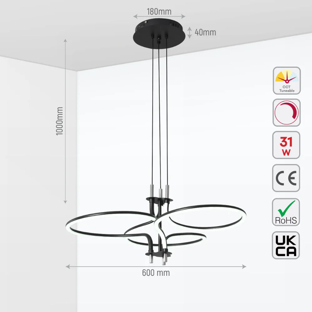 Size and tech specs of Geometric Elegance LED Ceiling Light Series | Trefoil & Helix Designs | Remote-Controlled Ambiance | TEKLED 159-17964