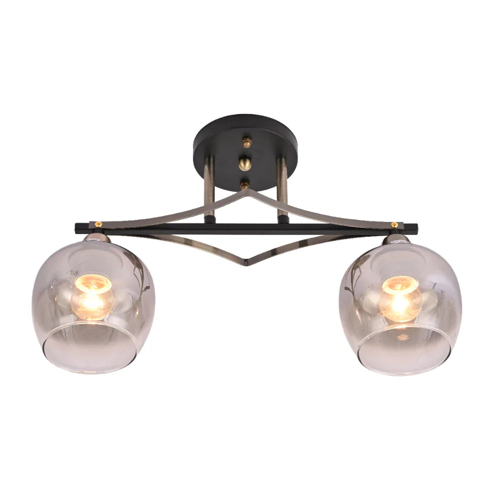 Geometric Starburst Faded Smoky Grey Globe Black & Bronze Ceiling Light