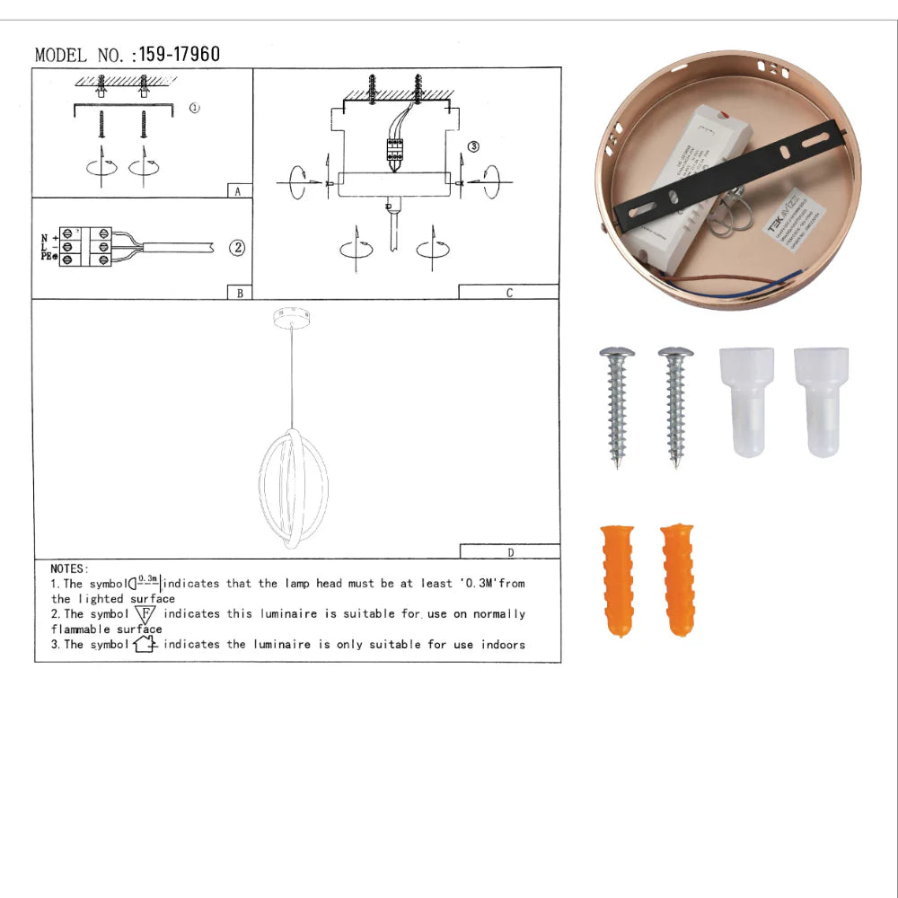 User manual for Glamour Rings & Spiral LED Ceiling Light Sculpture | TEKLED 159-17960