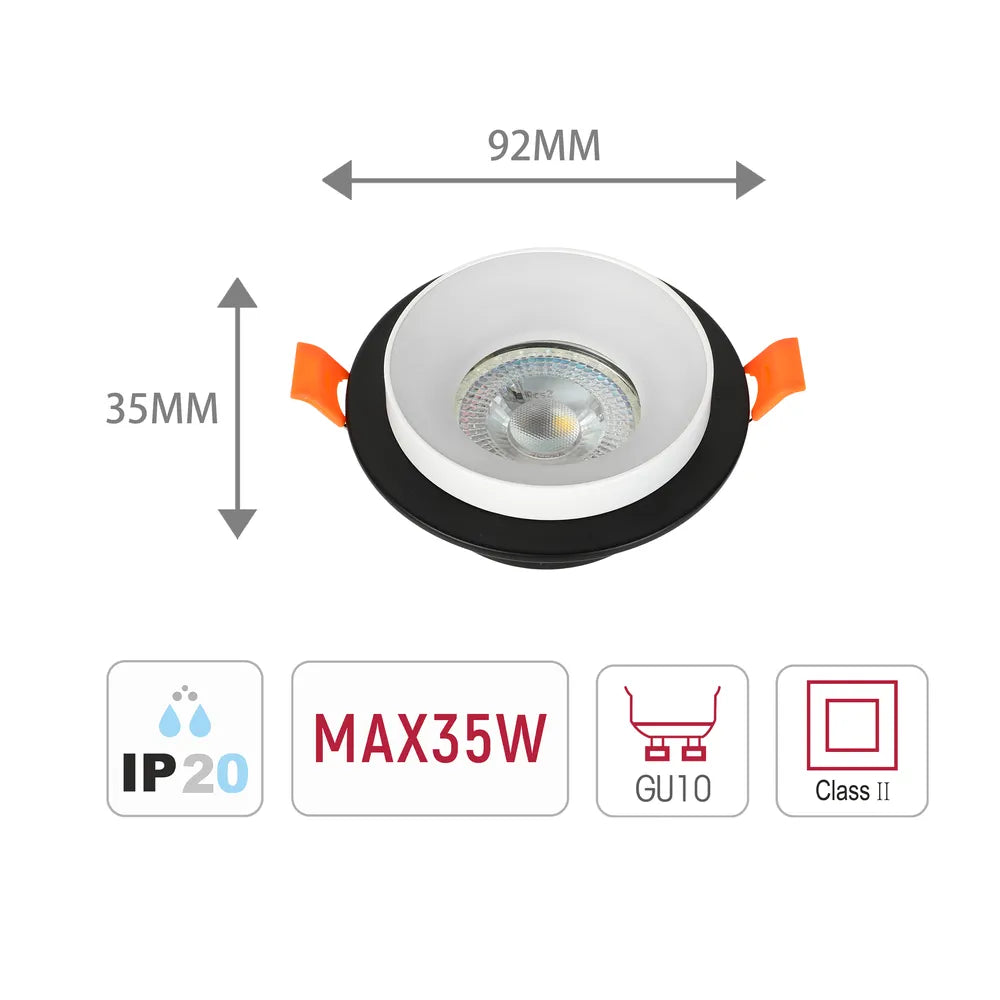 Size and technical specs of the Glare Guard Fixed Recessed GU10 Downlight-143-03430