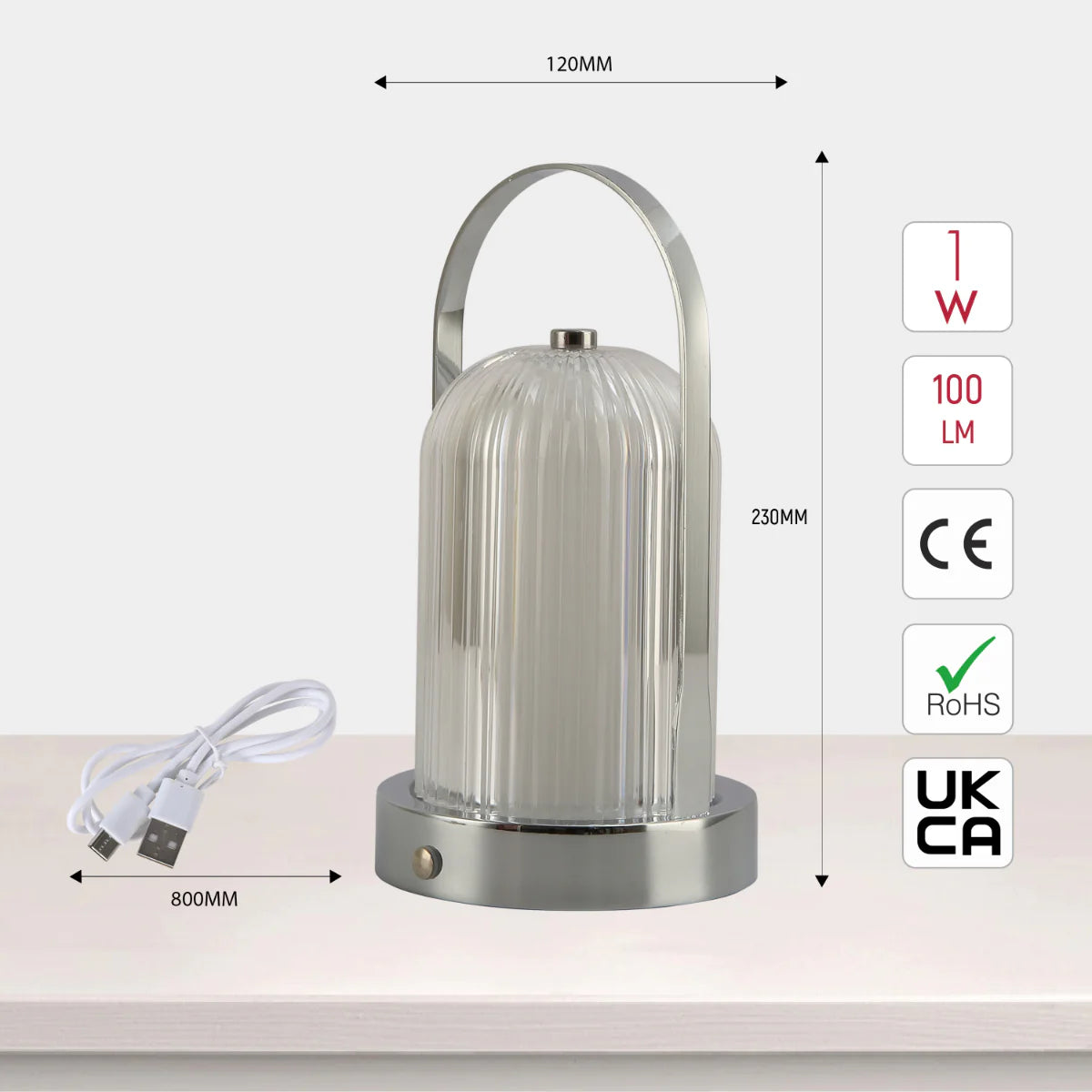 Size and certifications of Gleam Guard Rechargeable Lantern Lamp 130-03722