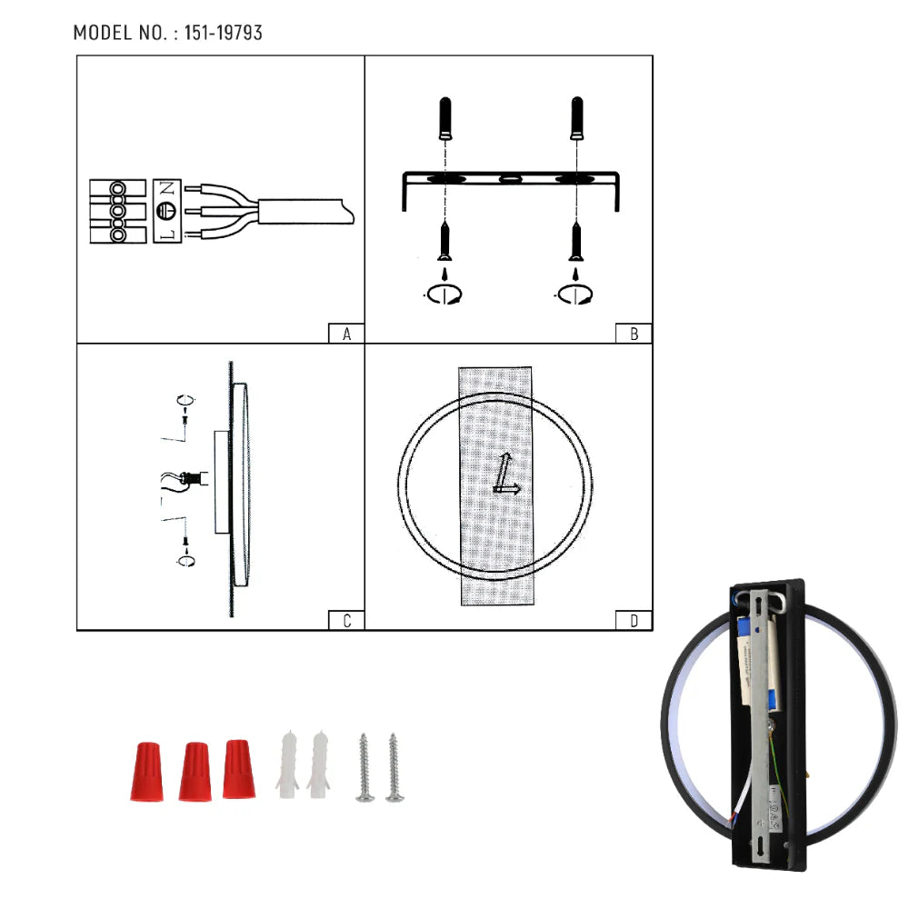 Glowing Sundial LED Wall Sconce Light Black 3000K 18W