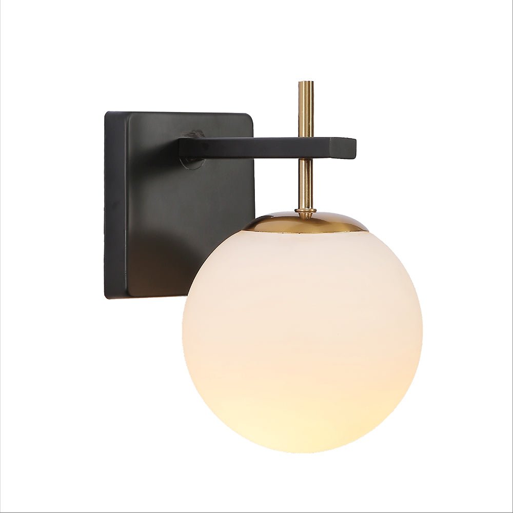 Main image of Gold Aluminium Bronze Body Opal White Glass Globe Wall Light with E27 Fitting