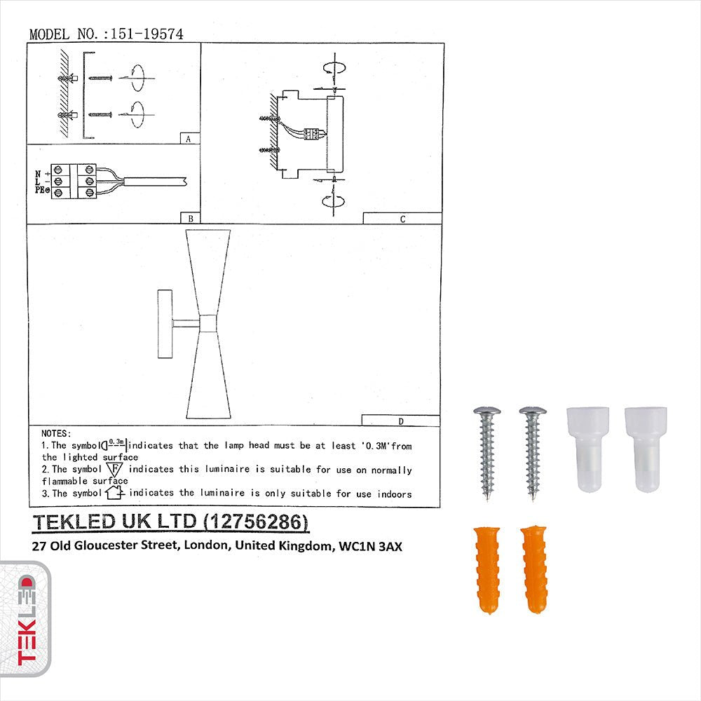 User manual and installation tools of Gold Aluminium Metal Body Black Cone Wall Light with 2xE27 Fitting