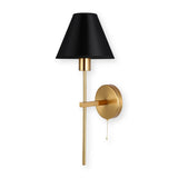 Gold & Cream/Black Conical Wall Light with Pull Chain