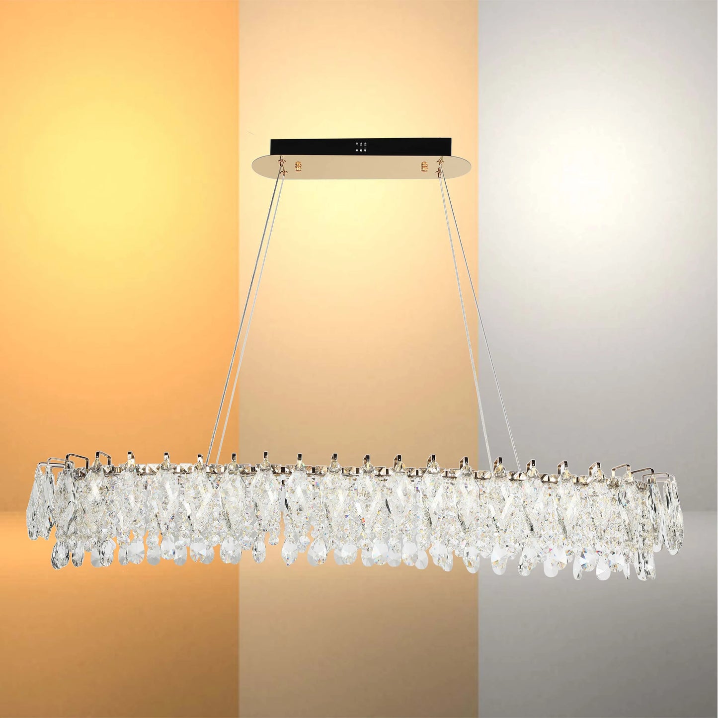 Gold Crystal Chandelier - Round or Oval Design, Dimmable SMD LED with 3CCT, Adjustable Suspension