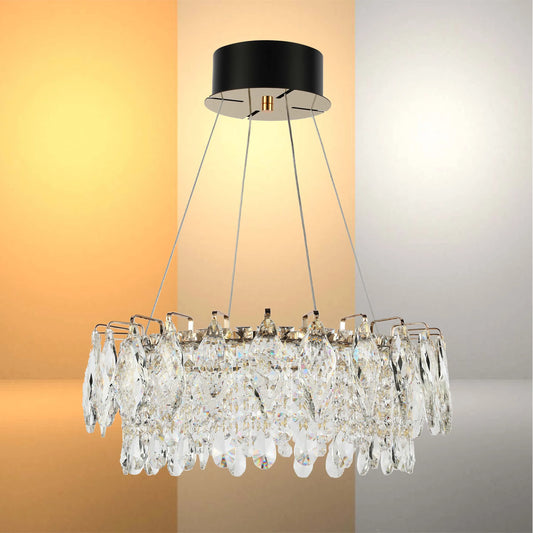 Gold Crystal Chandelier - Round or Oval Design, Dimmable SMD LED with 3CCT, Adjustable Suspension