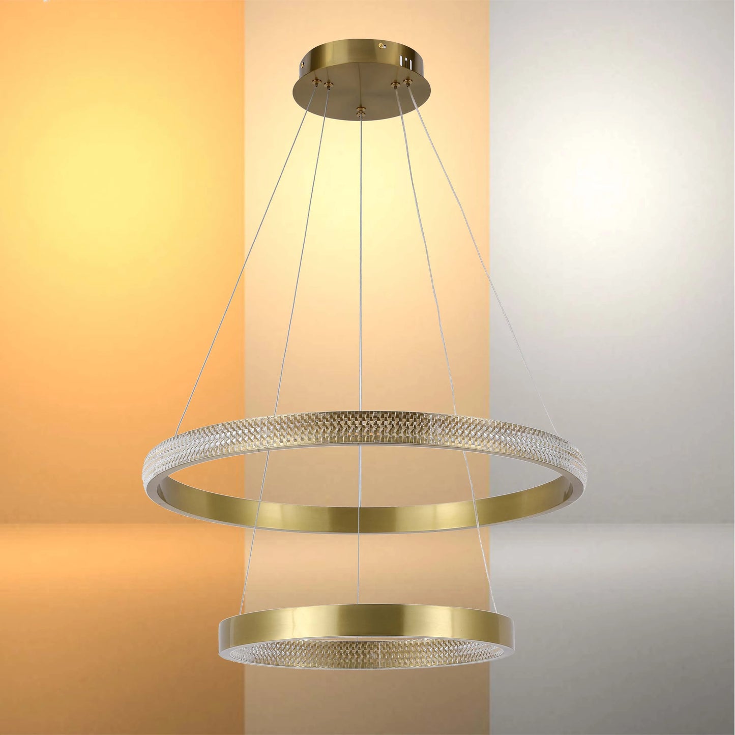 Gold Double Ring Crystal Pendant Light