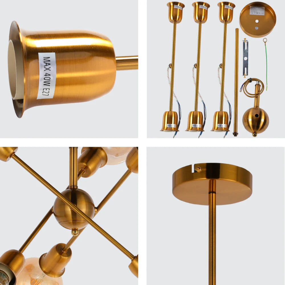 Details of Golden Equilibrium Sphere Sputnik Chandelier | 6-Light Geometric Elegance Fixture | TEKLED 158-19536