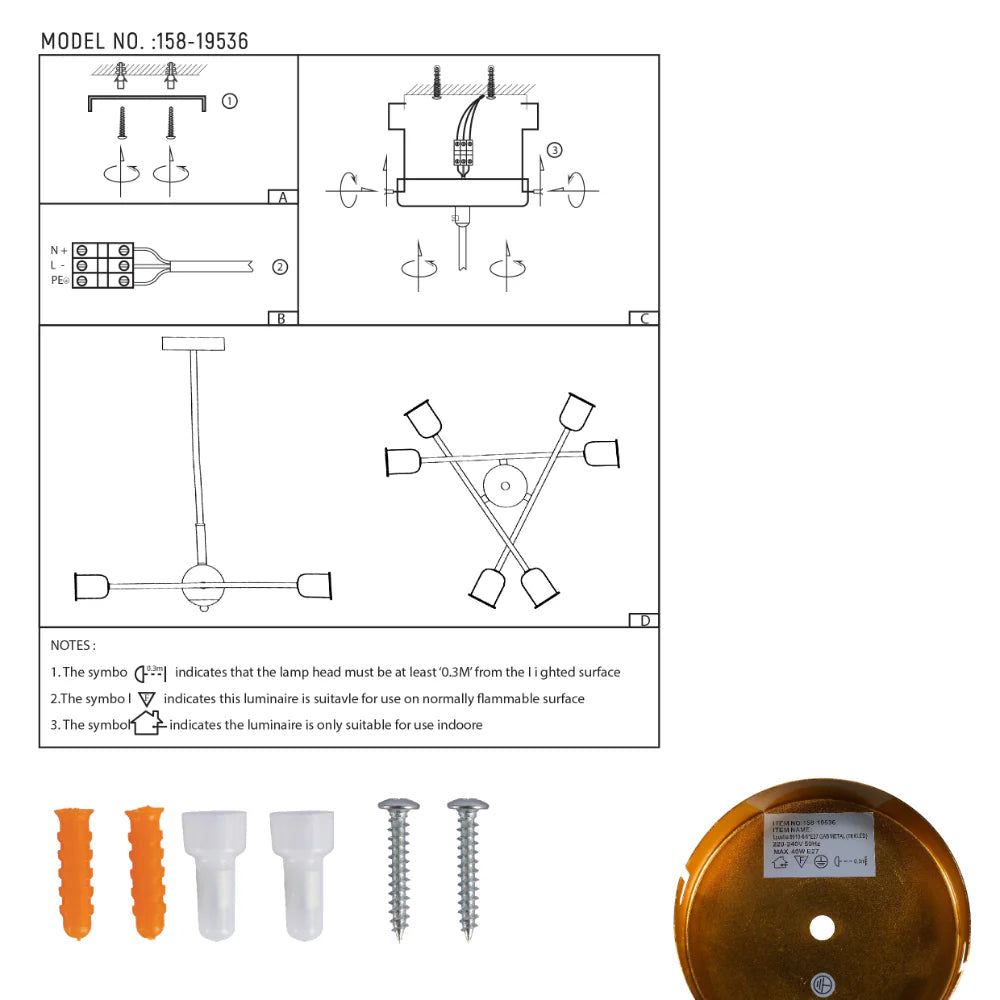 User manual for Golden Equilibrium Sphere Sputnik Chandelier | 6-Light Geometric Elegance Fixture | TEKLED 158-19536