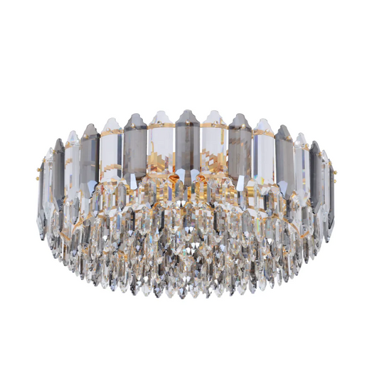 Golden Tiered Radiance Chandelier Ceiling Light with Alternating Crystal Hues