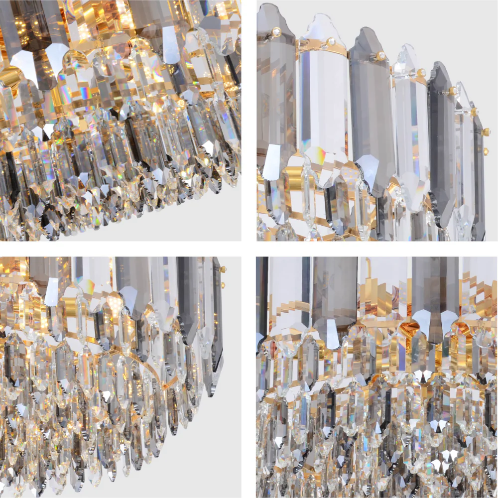 Details of Golden Tiered Radiance Chandelier Ceiling Light with Alternating Crystal Hues | TEKLED 159-17924