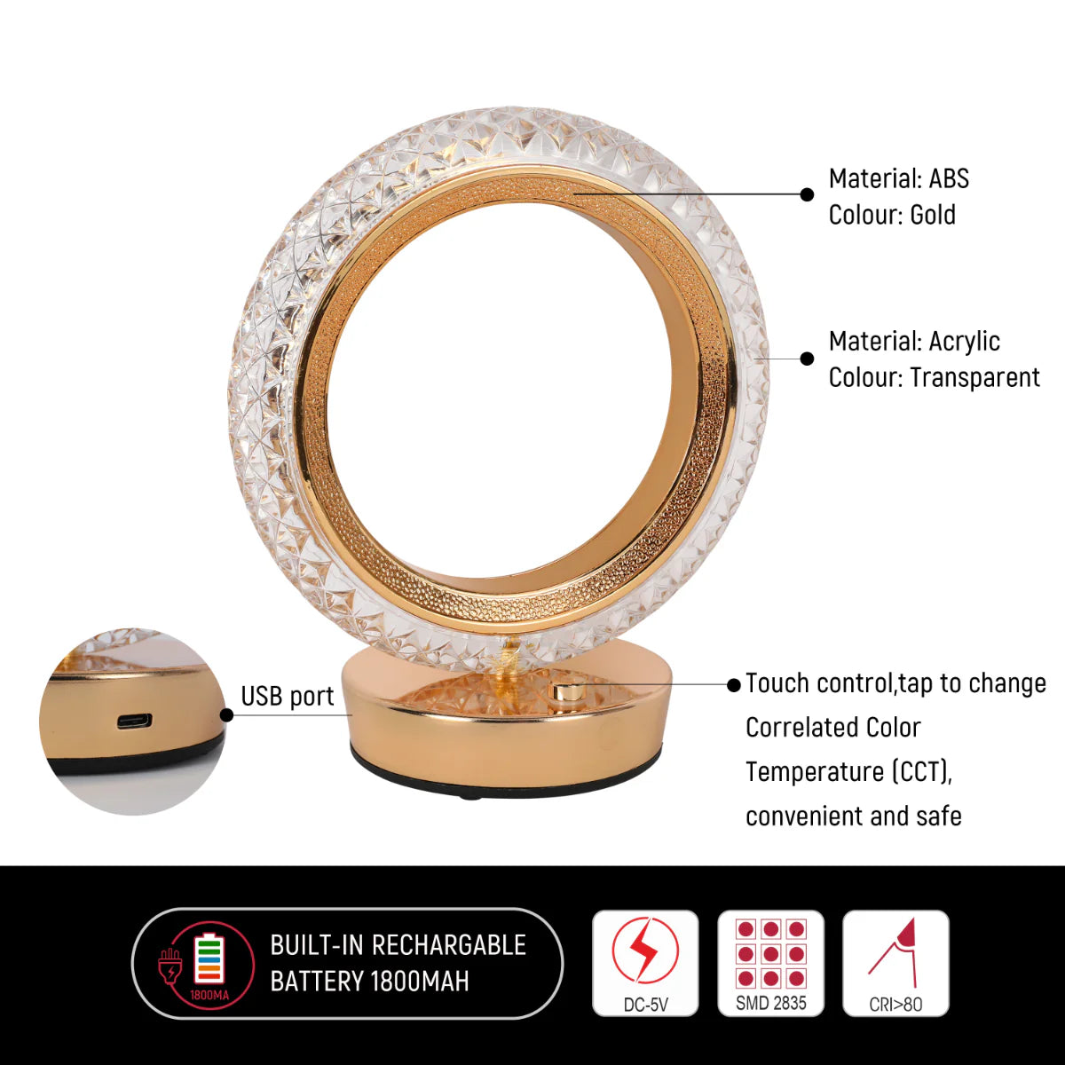 Close shots of Halo Glow Ring LED Lamp 130-03728