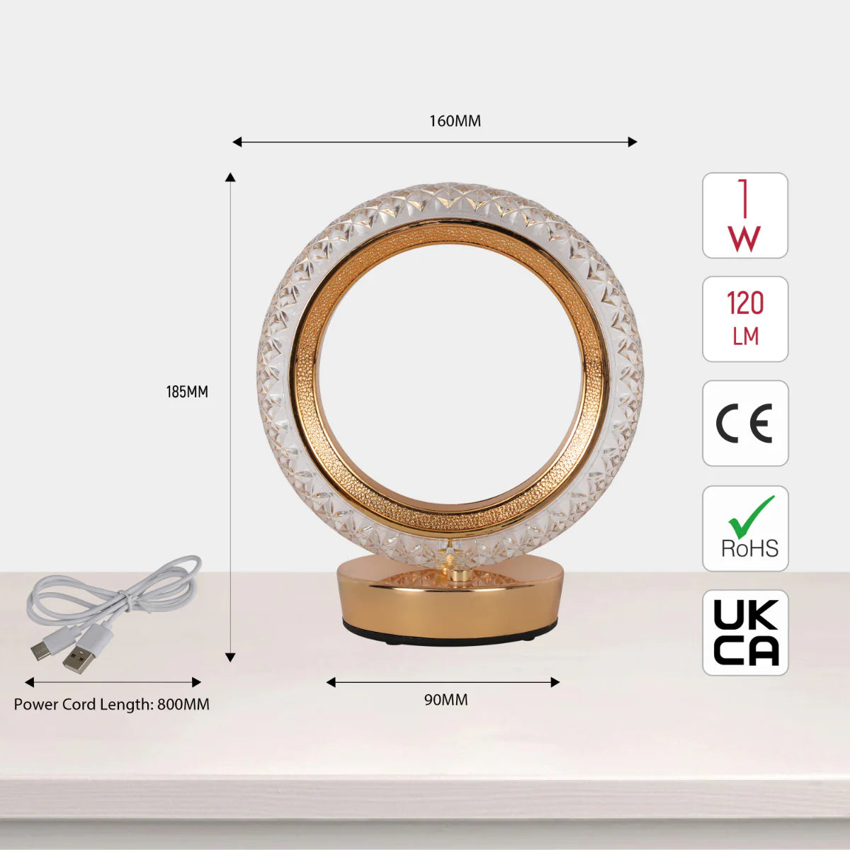 Size and certifications of Halo Glow Ring LED Lamp 130-03728