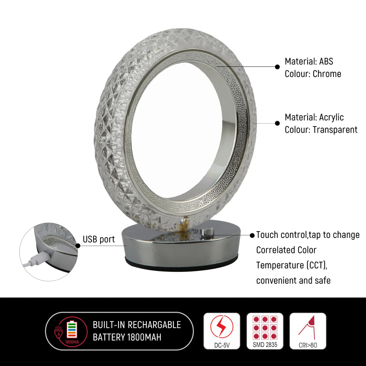 Close shots of Halo Glow Ring LED Lamp 130-03730