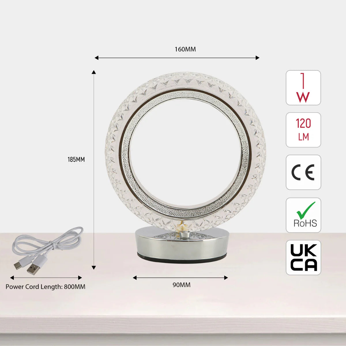 Size and certifications of Halo Glow Ring LED Lamp 130-03730