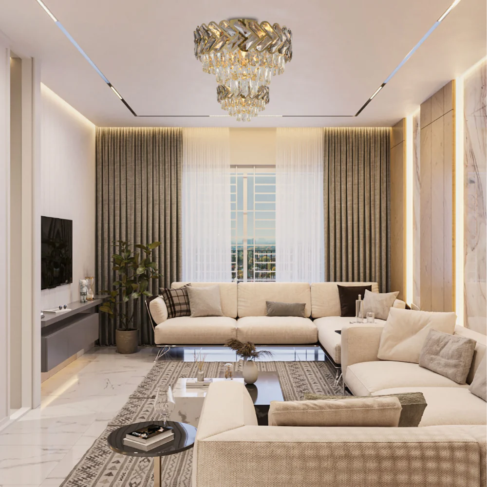 Interior application of Herringbone Crystal Chandelier Ceiling Light Gold | TEKLED 159-17926