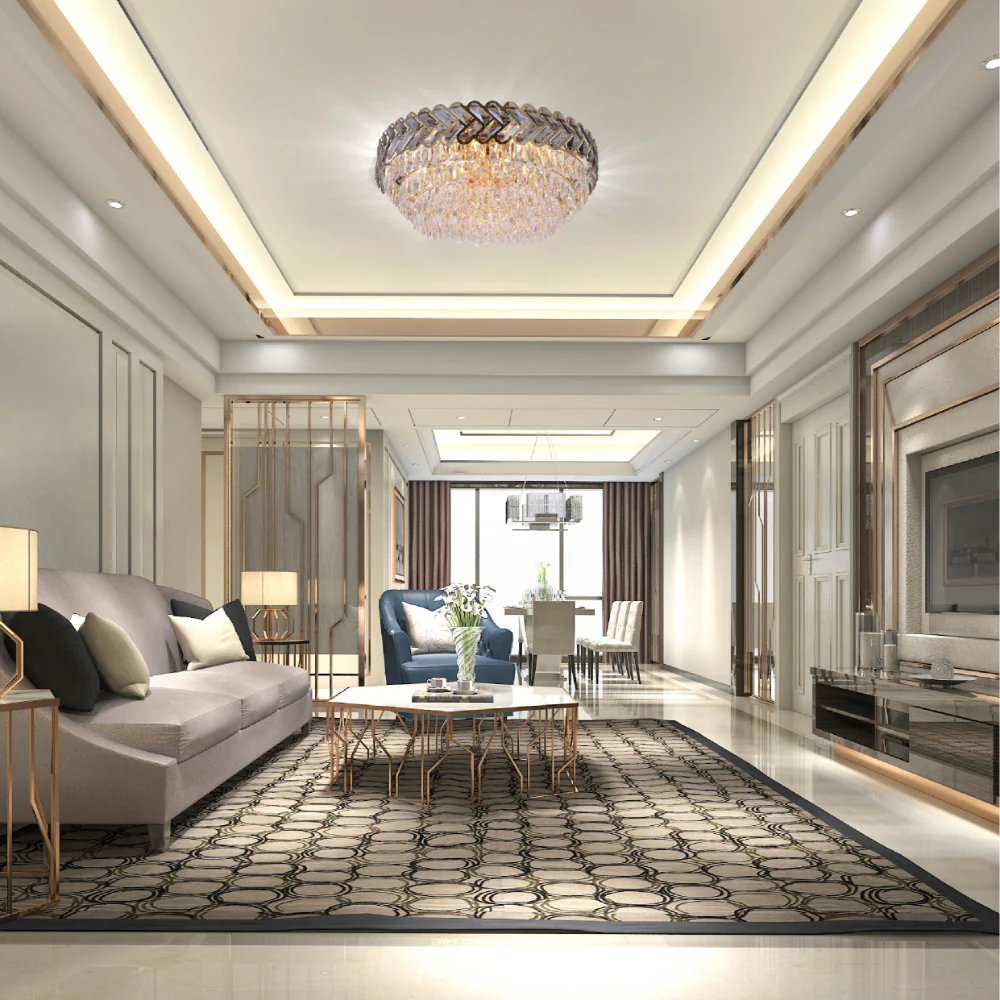 Interior application of Herringbone Crystal Chandelier Ceiling Light Gold | TEKLED 159-17930