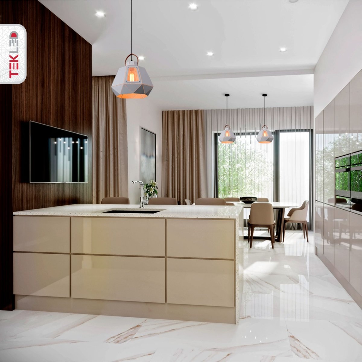 More interior usage of Esagono Midi Lantern White Pendant Light with E27 Fitting | TEKLED 159-17484