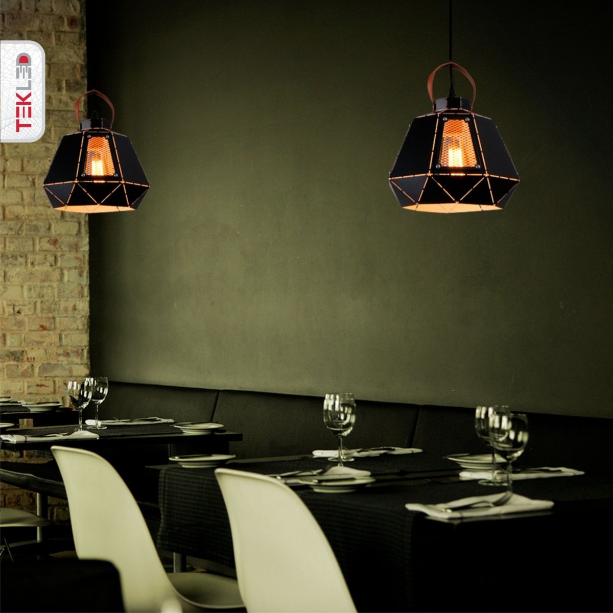 More interior usage of Esagono Mini Lantern Black Pendant Light with E27 Fitting | TEKLED 159-17486