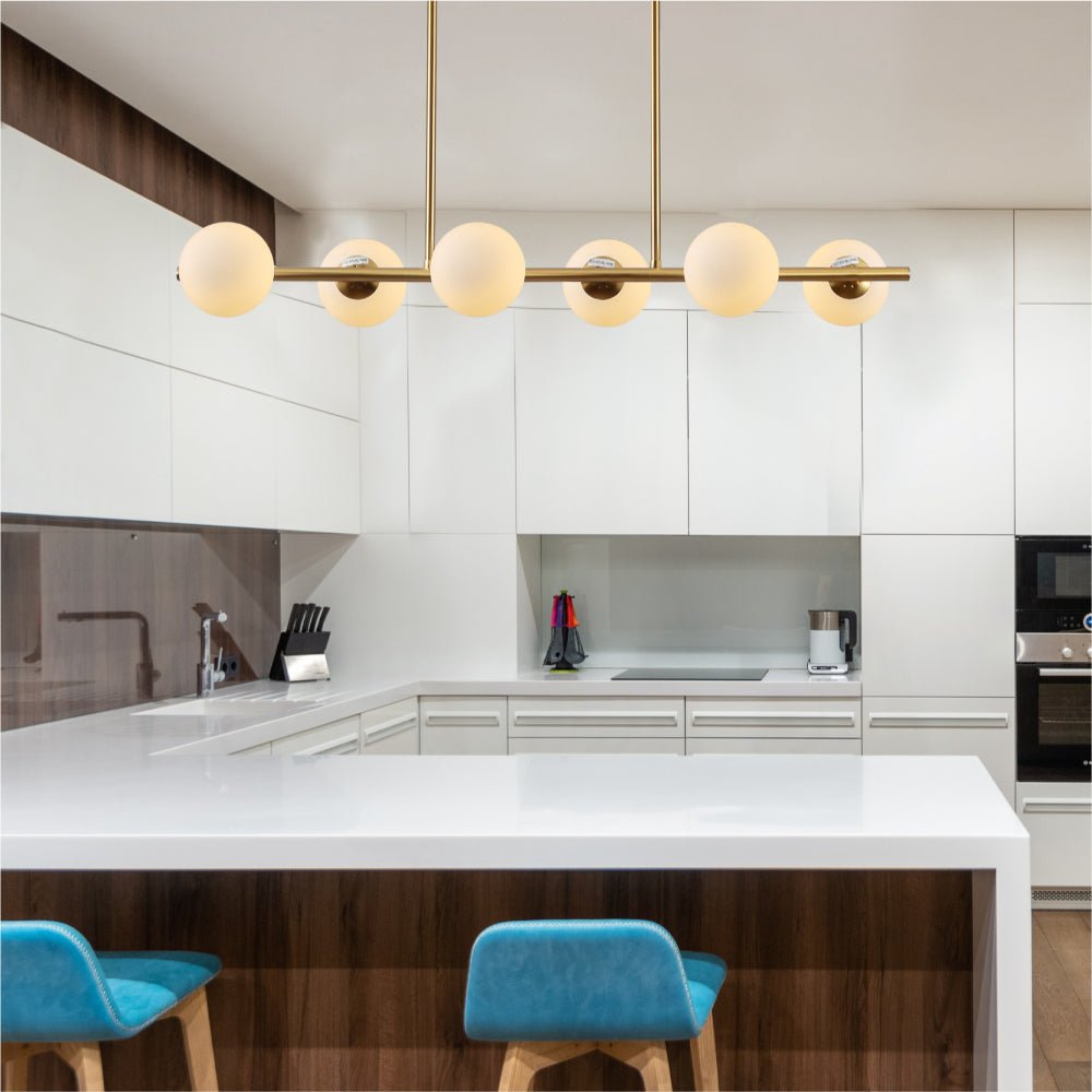 More interior usage of Gold Metal Body Opal Glass Globes Kitchen Island Chandelier Ceiling Light with 6xG9 Fittings | TEKLED 158-19716