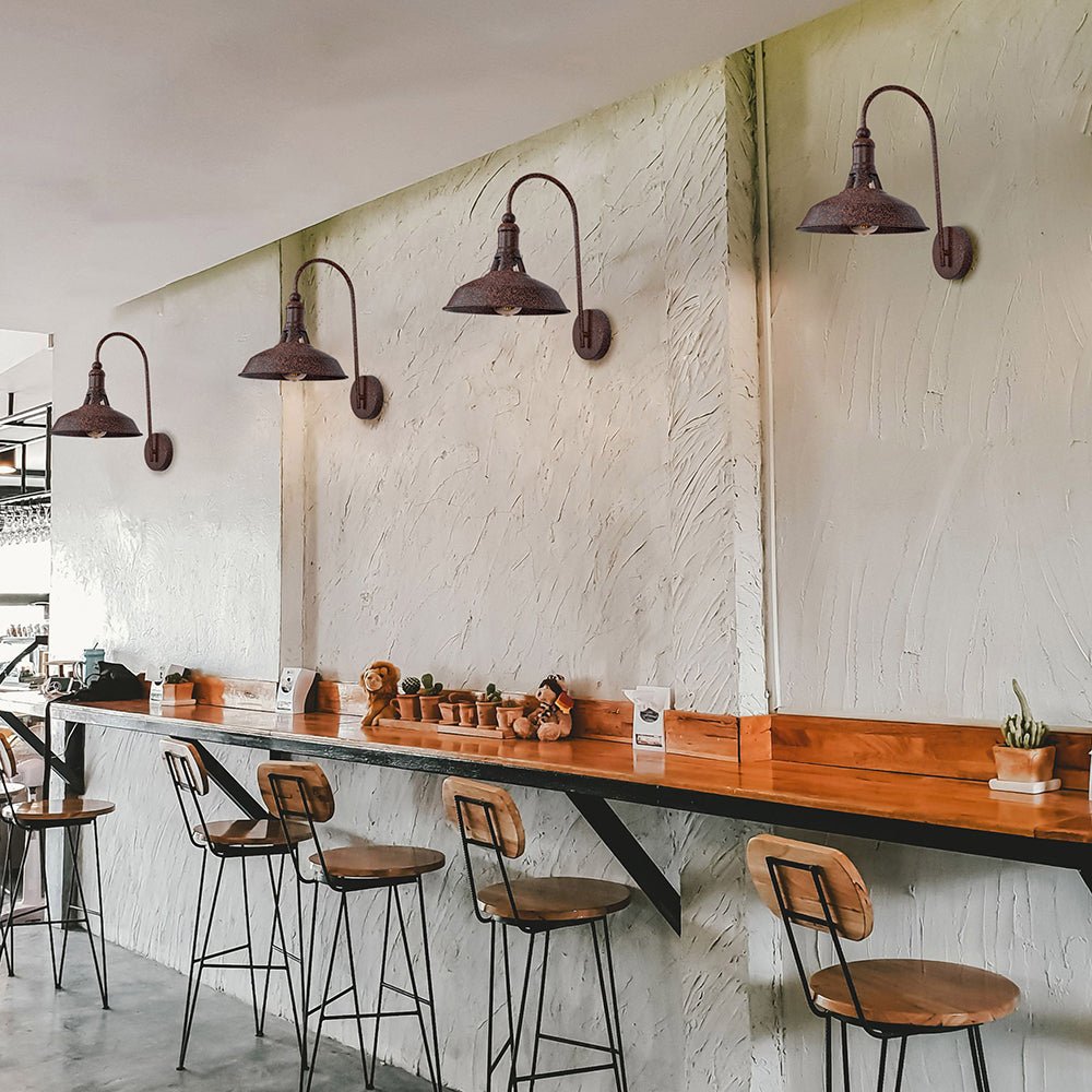 Rusty Brown Metal Step Downward Industrial Retro Wall Light with E27 Fitting | TEKLED