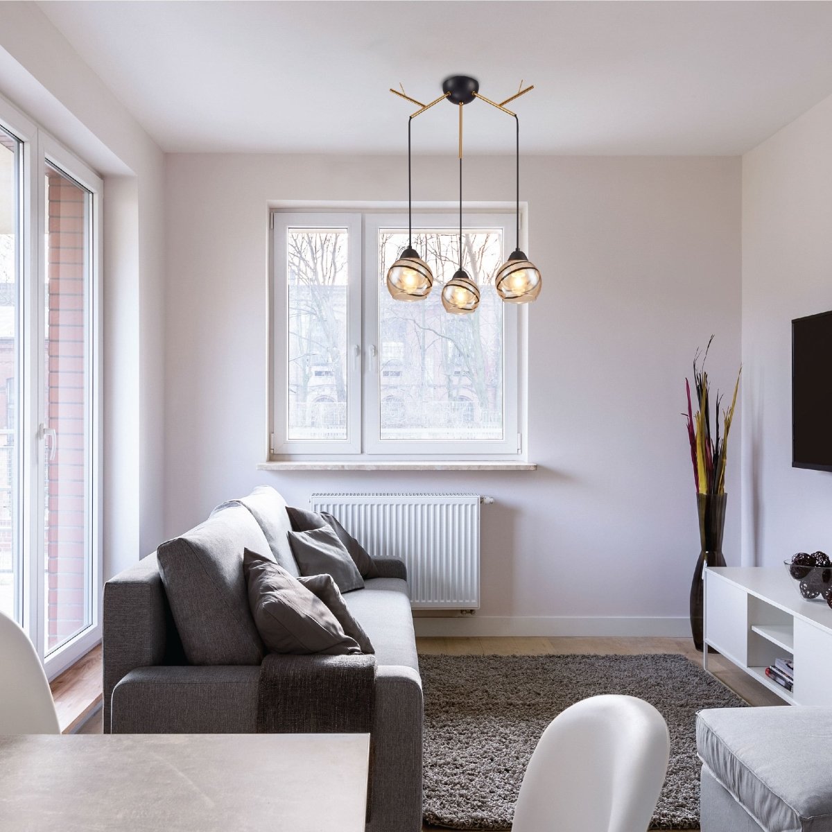 Living room kitchen bedroom use of Amber Dome Glass Gold Twig Modern Ceiling Light | TEKLED 159-17594