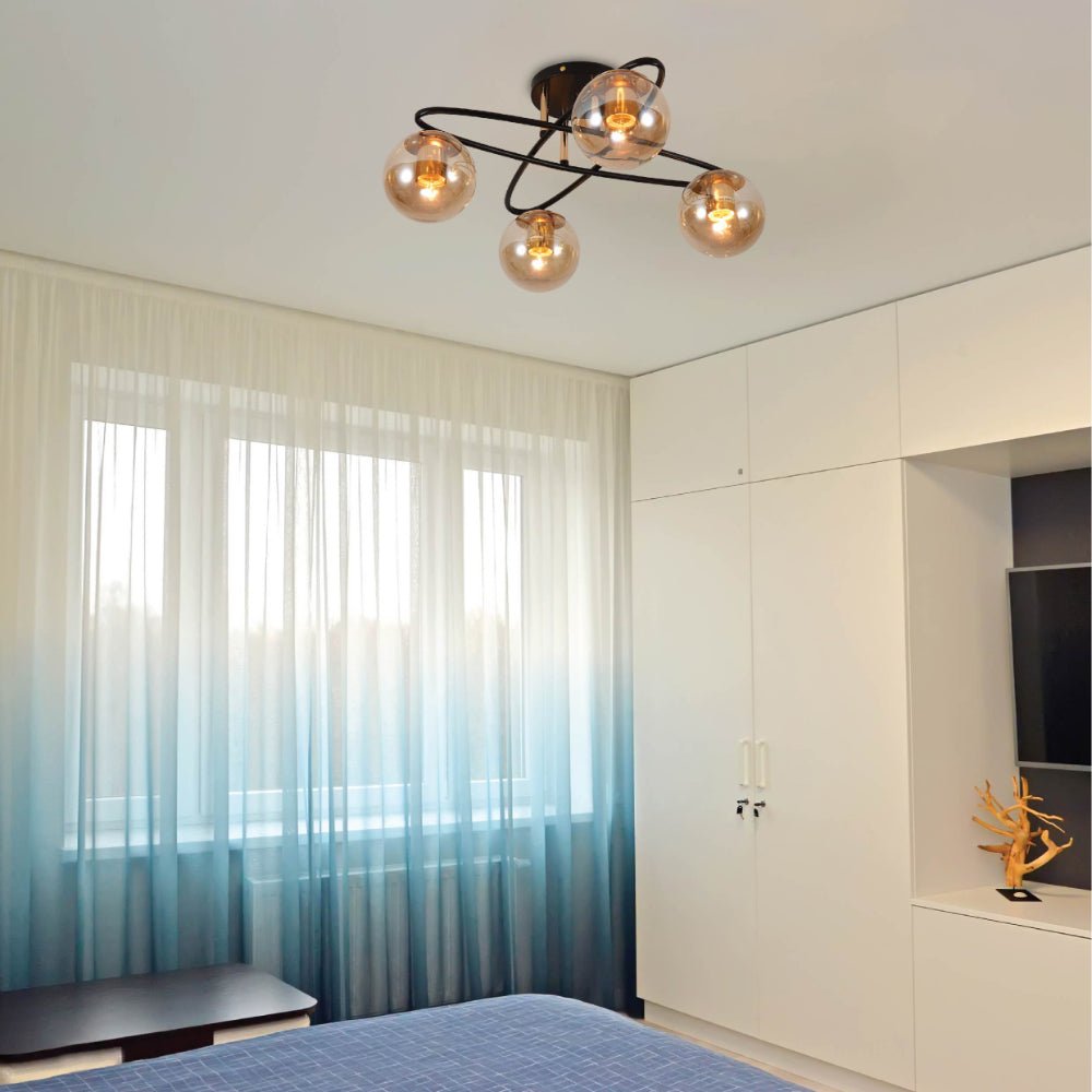 Indoor usage of Amber Globe Glass Black Ellipse Metal Modern Semi Flush Ceiling Light E27 | TEKLED 159-17736