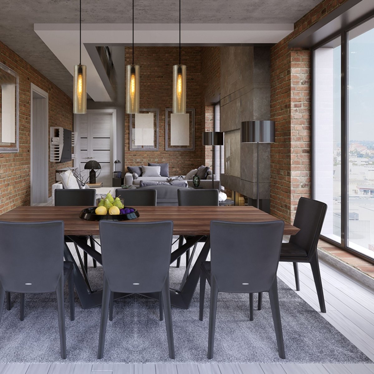 Interior application of Brown Reeded Cylinder Glass Pendant Light with E27 Fitting | TEKLED 158-19742 kitchen dining room dininig table top