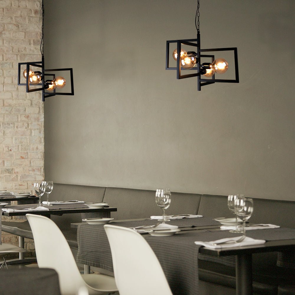 Indoor usage of Black 4 Rectangle Pendant Light L510 with 4xE27 Fitting | TEKLED 158-17584