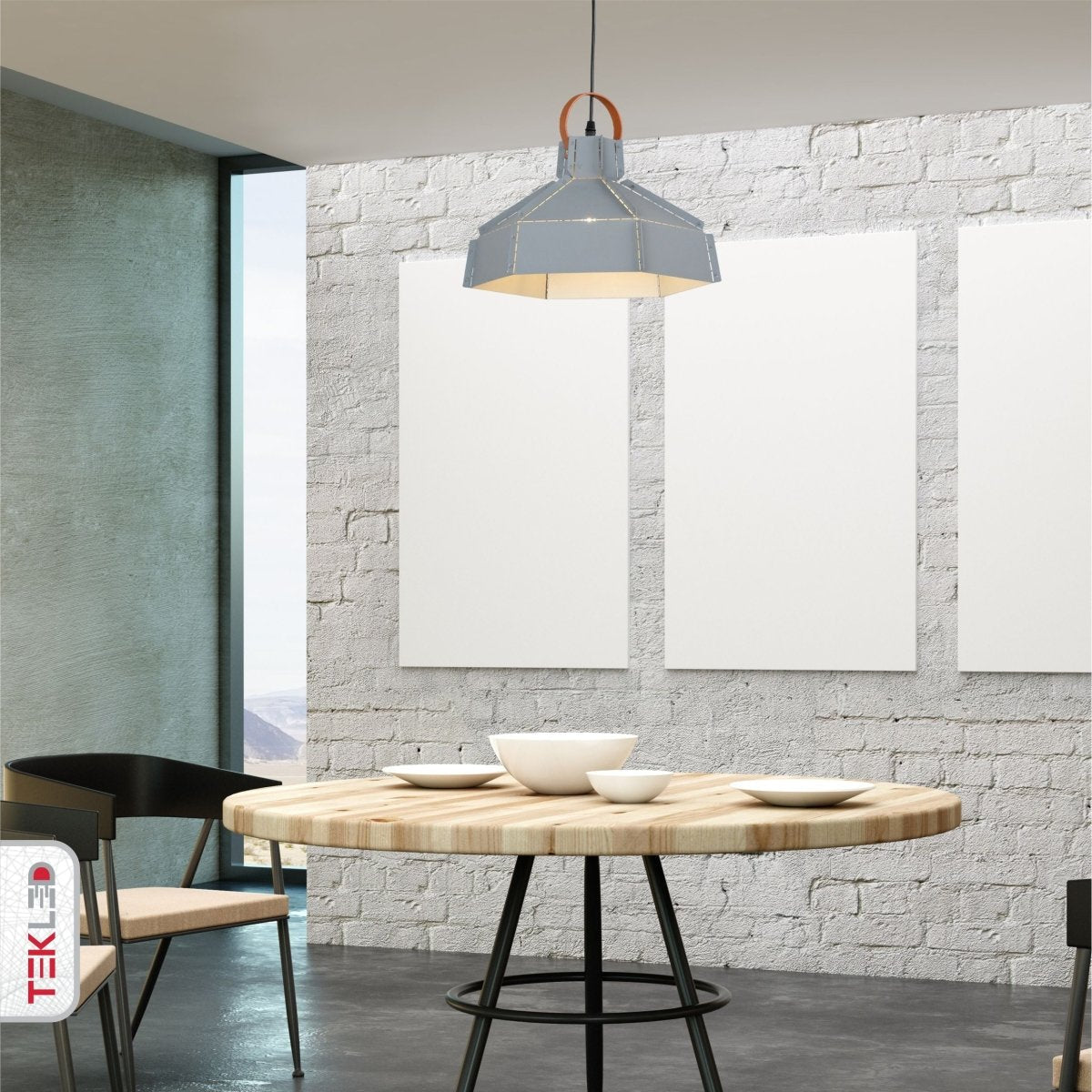 Indoor usage of Esagono Midi Grey Metal Pendant Light with E27 Fitting | TEKLED 159-17362