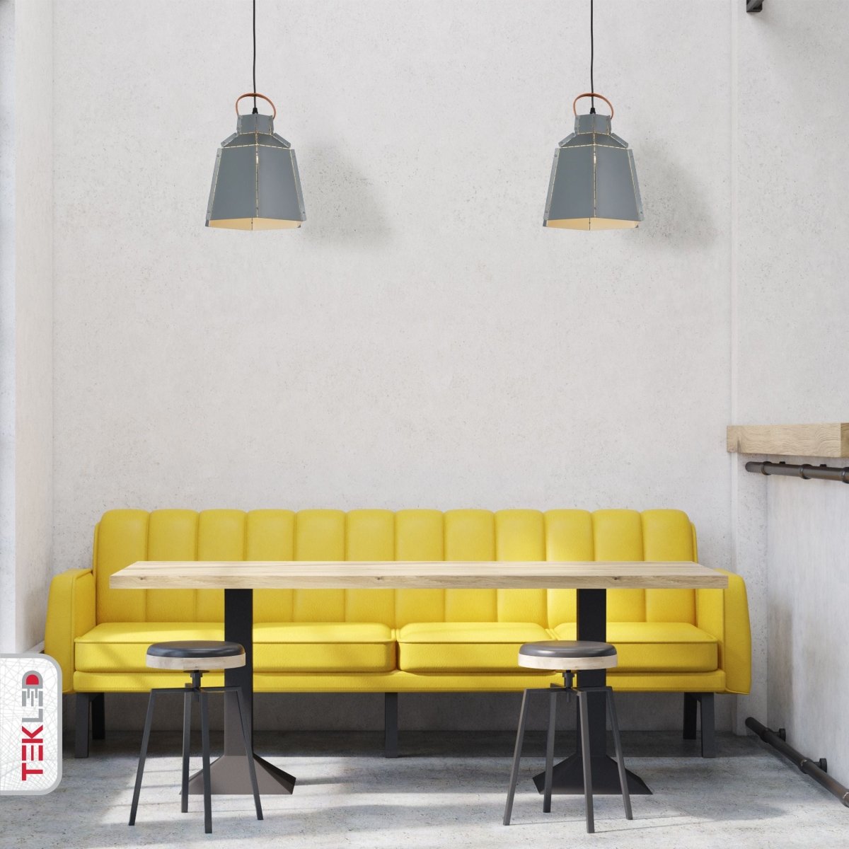 Indoor usage of Esagono Mini Grey Metal Pendant Light with E27 Fitting | TEKLED 159-17368