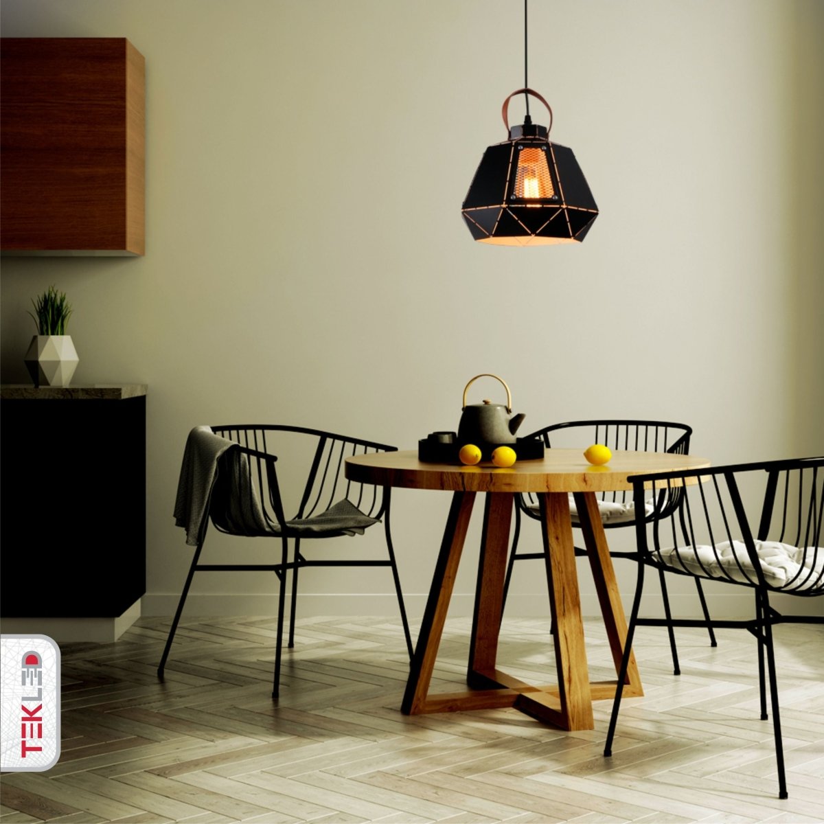 Indoor usage of Esagono Mini Lantern Black Pendant Light with E27 Fitting | TEKLED 159-17486