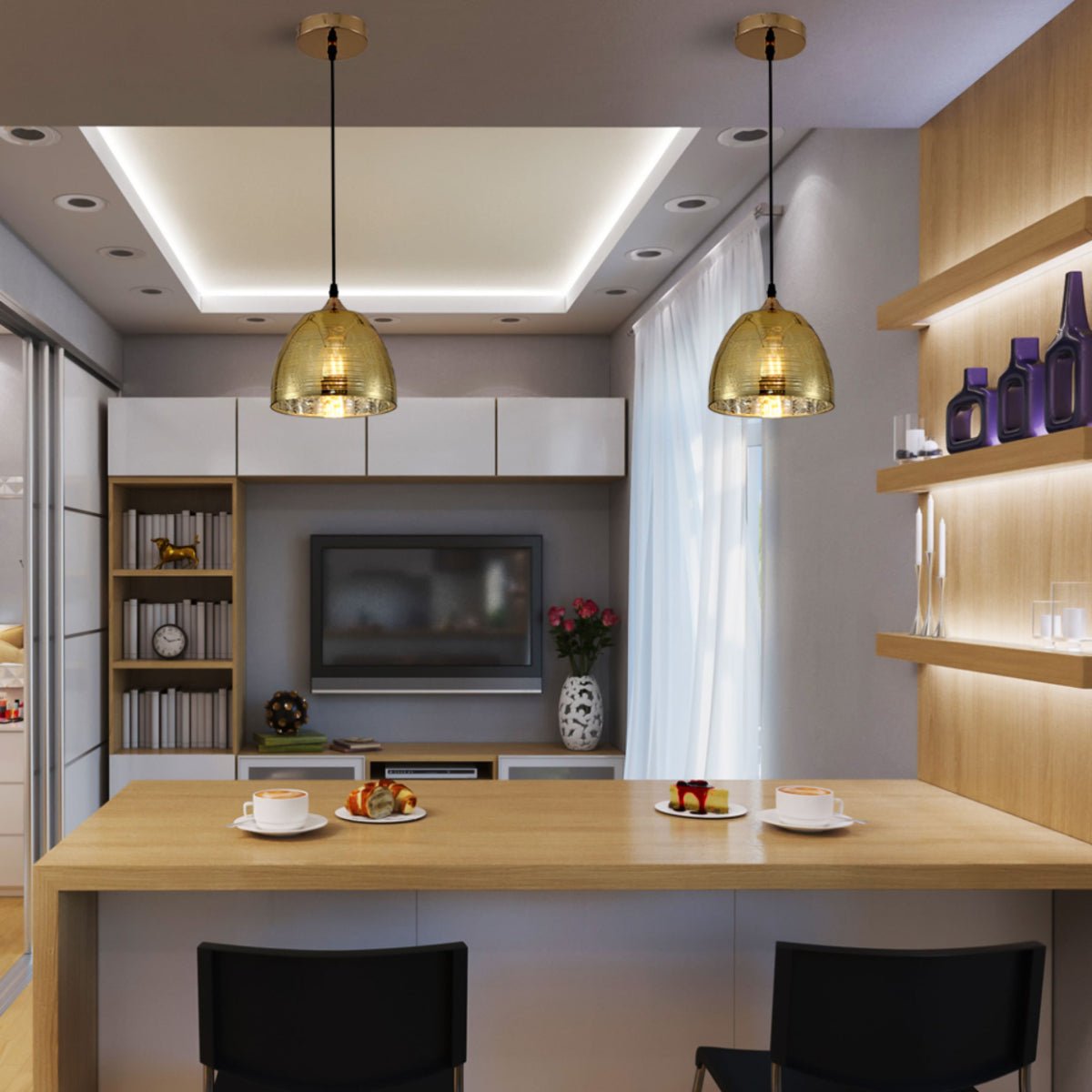 Indoor usage of Gold Glass Dome Pendant Ceiling Light with E27 Fitting | TEKLED 150-18013