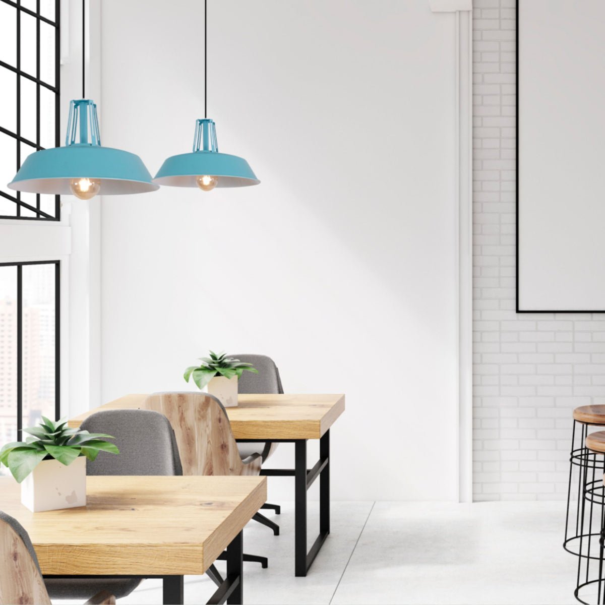 Indoor usage of Turquoise Metal Step Pendant Ceiling Light with E27 | TEKLED 150-18110