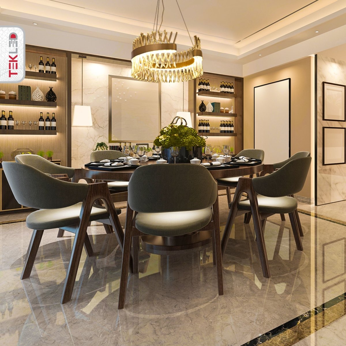 Interior application of Brushed Bronze Metal Crystal Built-in LED Chandelier D600 60W Warm White | TEKLED 158-19844