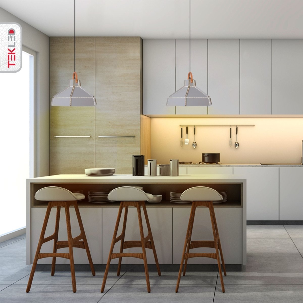 Interior application of Esagono Maxi Grey Metal Pendant Light with E27 Fitting | TEKLED 159-17356