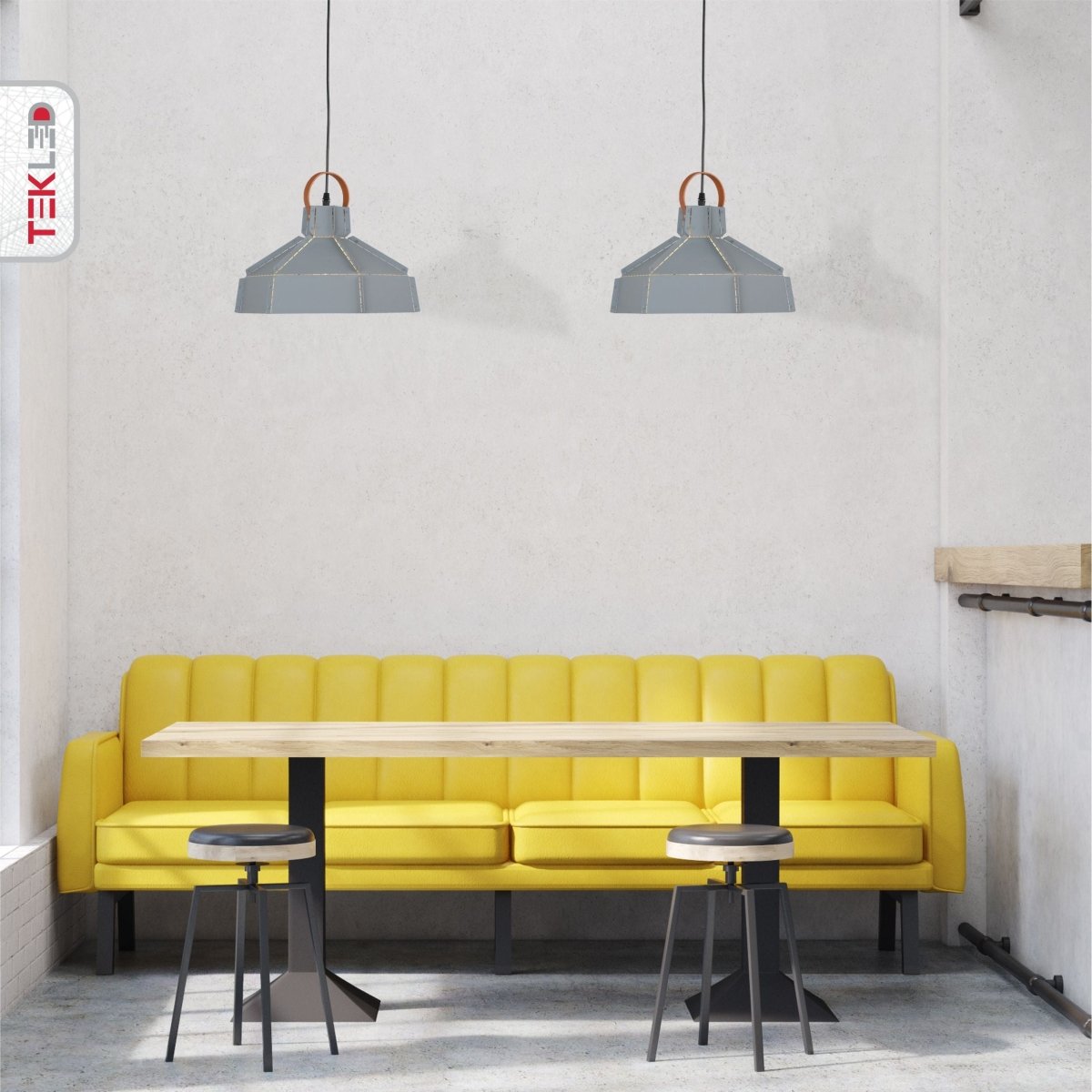 Interior application of Esagono Midi Grey Metal Pendant Light with E27 Fitting | TEKLED 159-17362