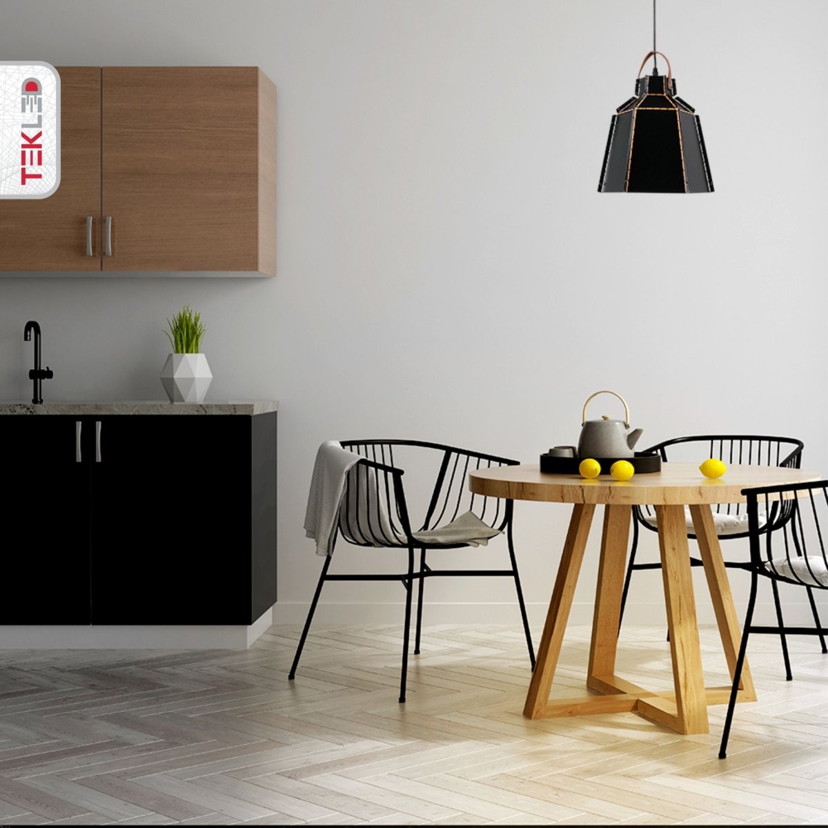 Interior application of Esagono Mini Black Metal Pendant Light with E27 Fitting | TEKLED 159-17364