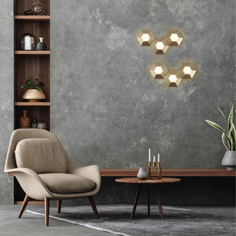 Interior application of Honeycomb Gold Opal Contemporary Modern Triple Wall Light 17W 4000K Natural Cool White | TEKLED 158-19820