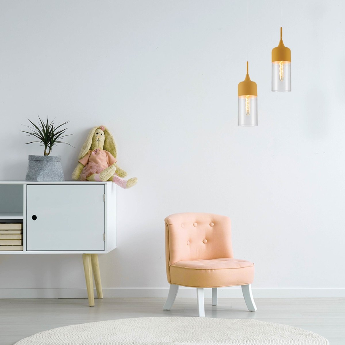 More interior usage of Macaron Salmon Pink Cylinder Glass Pendant Ceiling Light with E27 Fitting | TEKLED 158-19736 Reading room Office strudy room hobby room living room