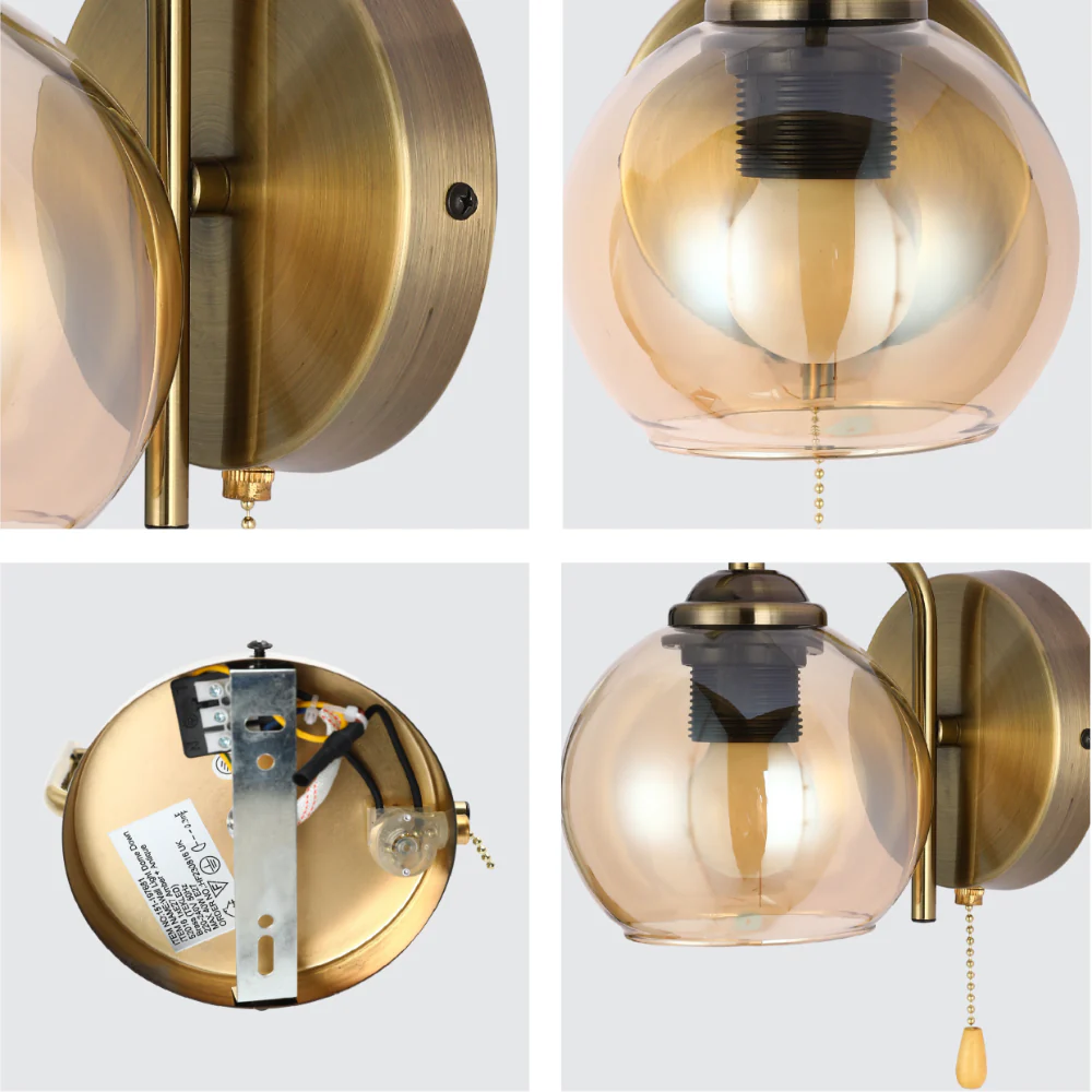 L-Shape Dome Glass Wall Light E27 with Pull Down Switch