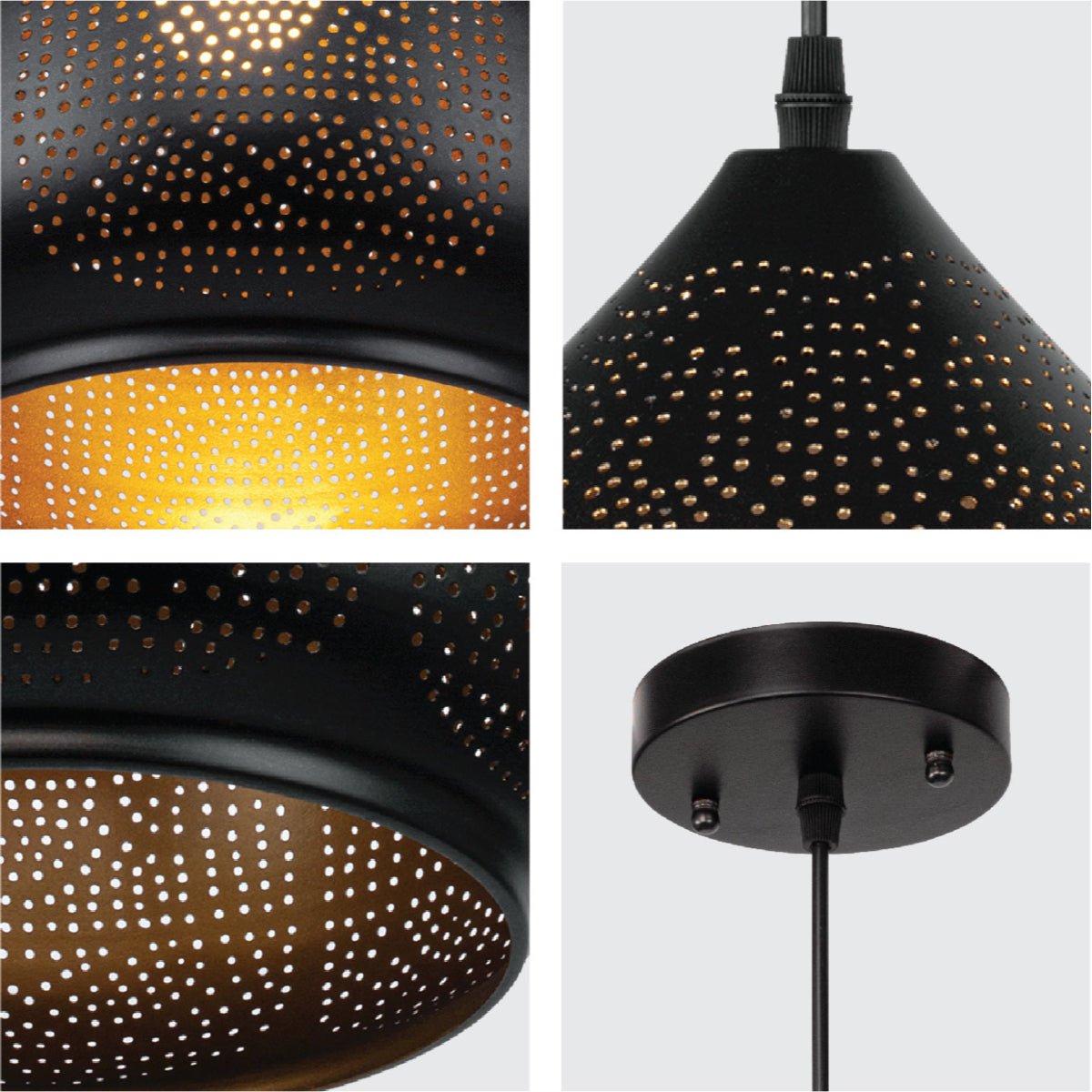 Detailed shots of Black-Golden Metal India Dome Pendant Ceiling Light with E27 | TEKLED 150-17958