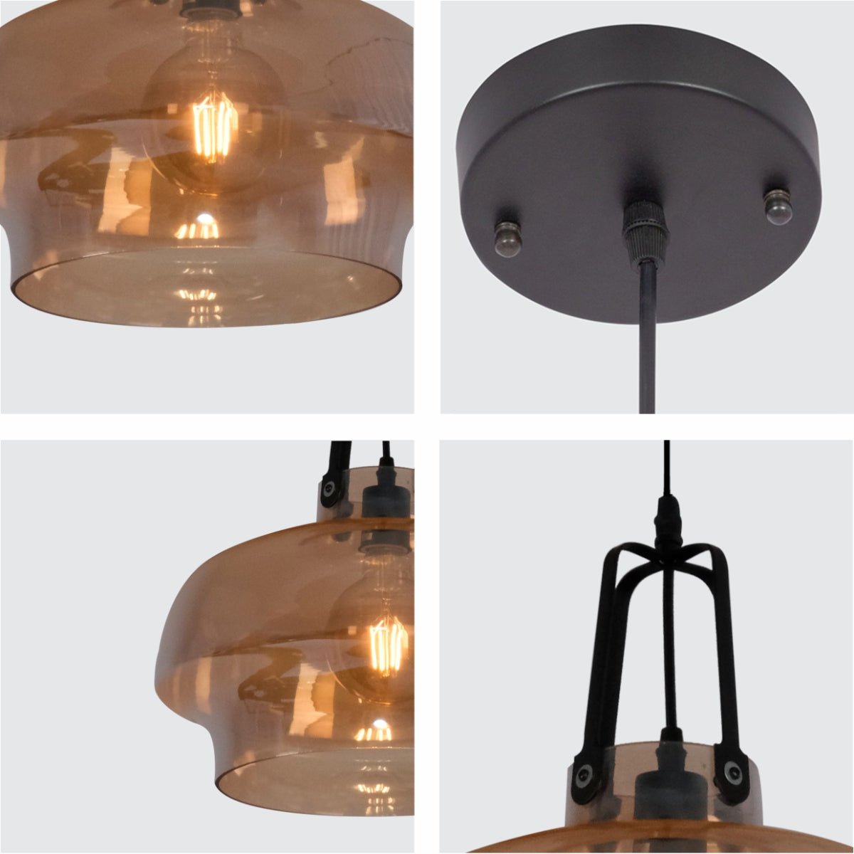 Detailed shots of Black Metal Amber Glass Step Pendant Ceiling Light with E27 | TEKLED 150-17800