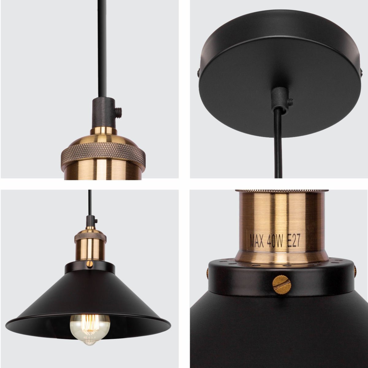 Detailed shots of Black Metal Large Funnel Pendant Ceiling Light with E27 | TEKLED 150-15032