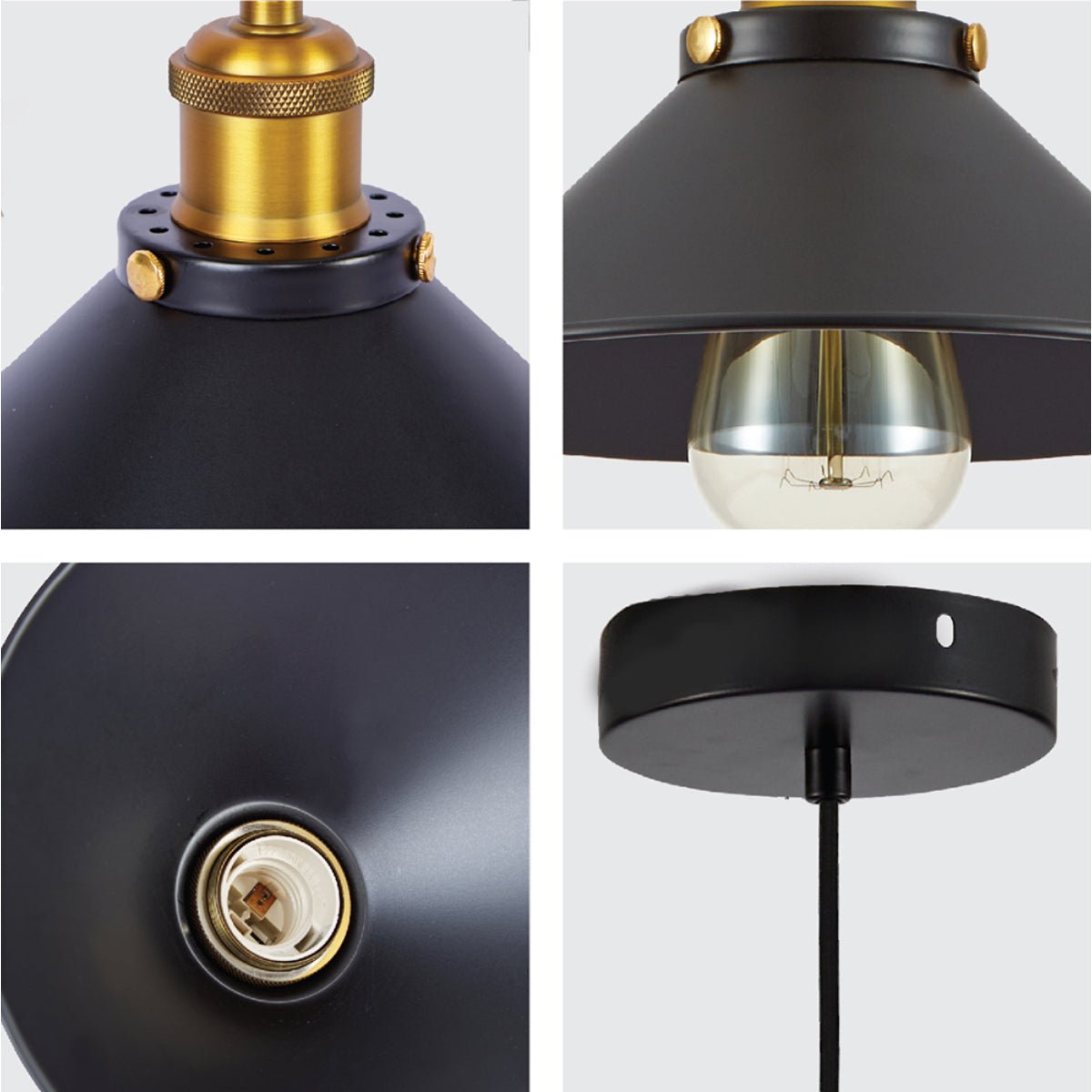 Detailed shots of Black Metal Small Funnel Pendant Ceiling Light with E27 | TEKLED 150-17862