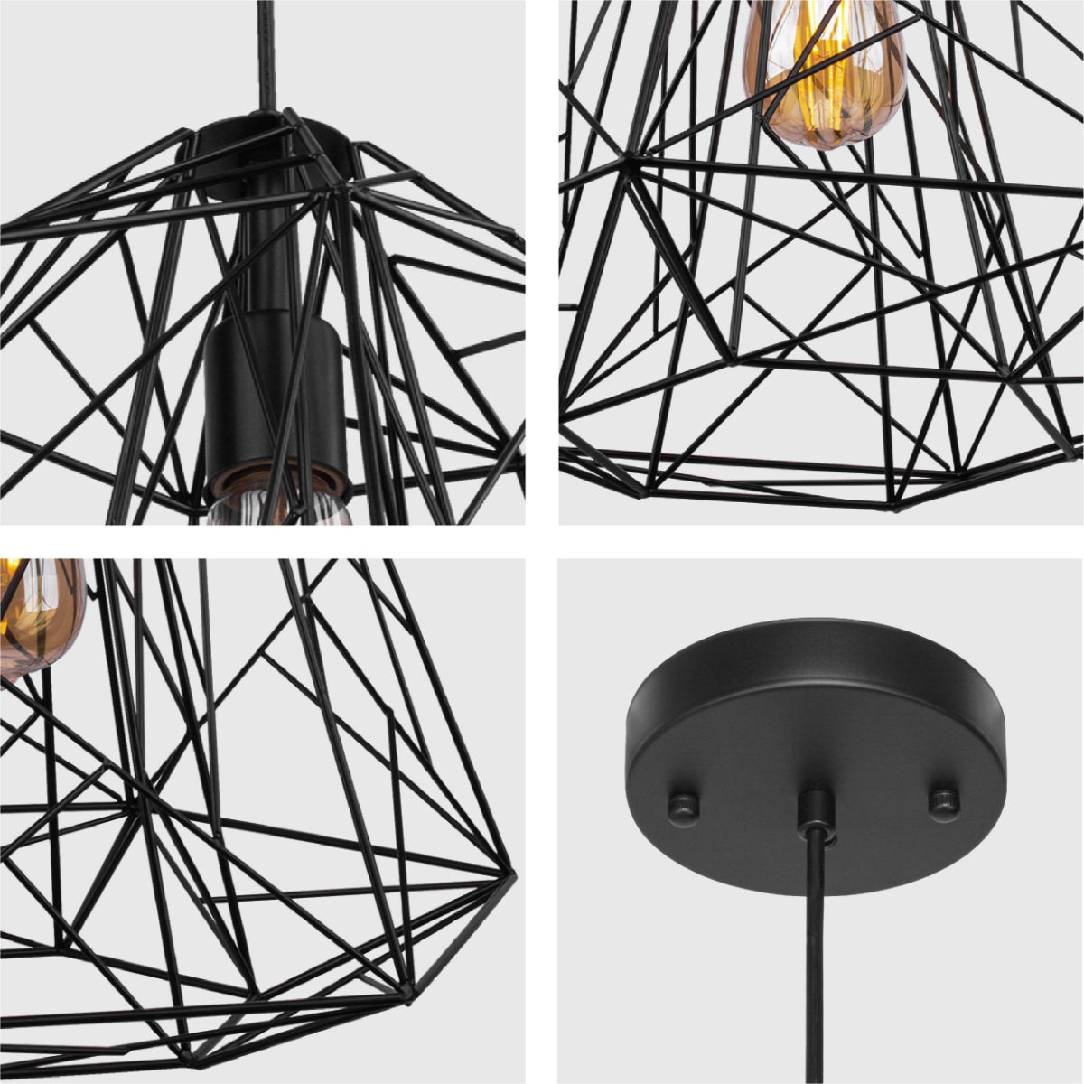 Detailed shots of Black Wire Cage Pendant Ceiling Light with E27 | TEKLED 150-18087