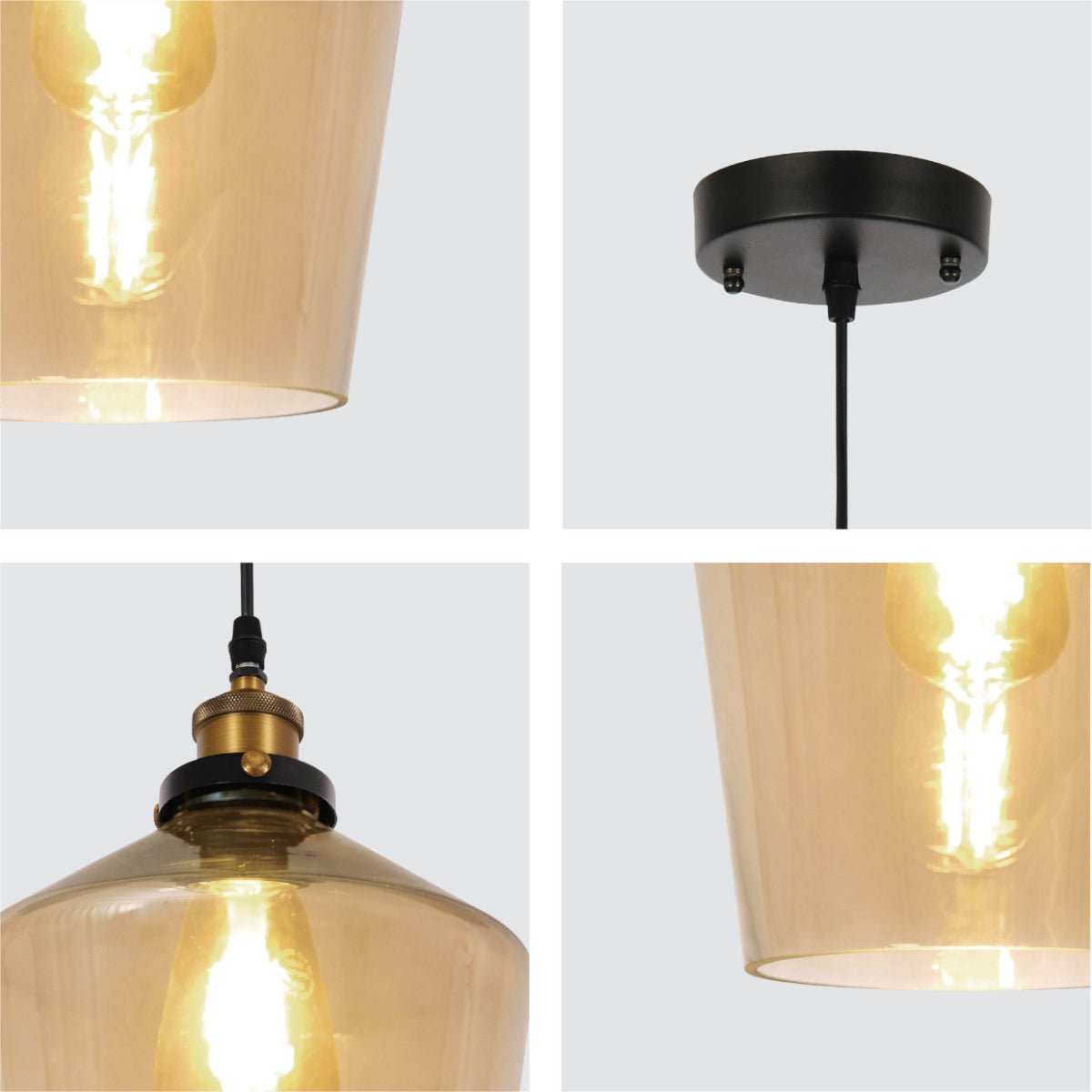 Detailed shots of Amber Glass Schoolhouse Pendant Ceiling Light with E27 | TEKLED 150-17826