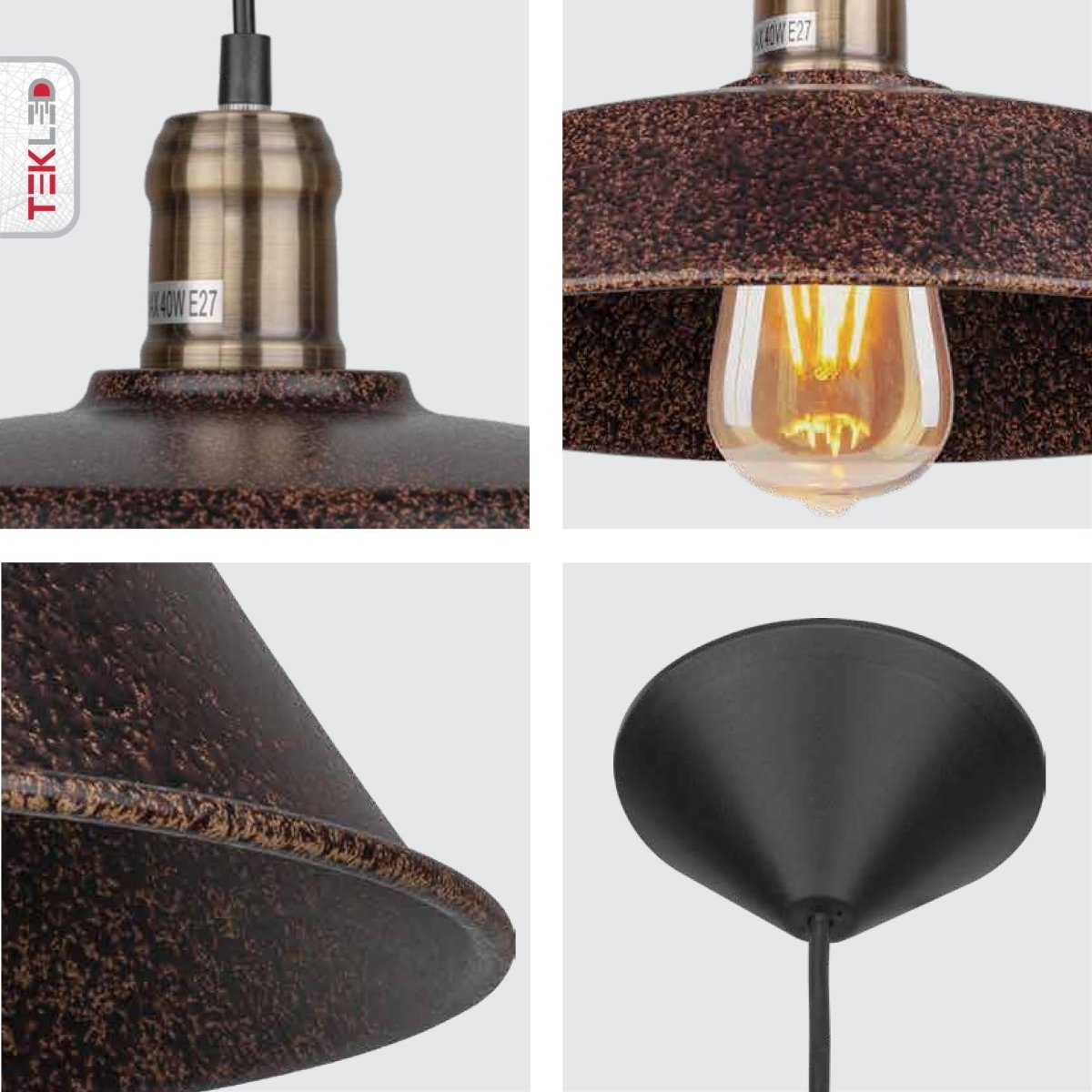 Detailed photo of rusty brown metal step flat pendant light s e27