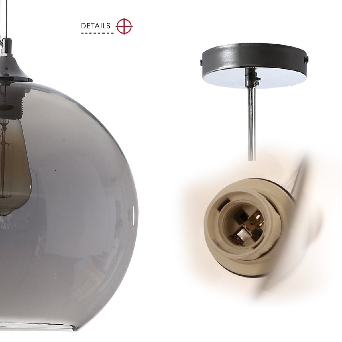 Detailed shots of Smoky Mirror Glass Globe Pendant Ceiling Light with E27 | TEKLED 150-15056